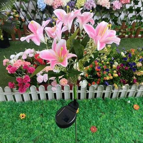 Lot de 2 lampes solaires de jardin avec 14 fleurs de lys, lampes solaires de jardin, lampes solaires de fleurs, lampes décoratives d'extérieur étanches (1/4)