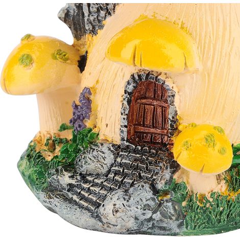 Maison champignon sculpture décorative - Statue de jardin en résine synthétique - Design jaune avec balcon - Artisanat traditionnel - Hauteur 12.5cm - Décor patio, pelouse ou intérieur (1/5)