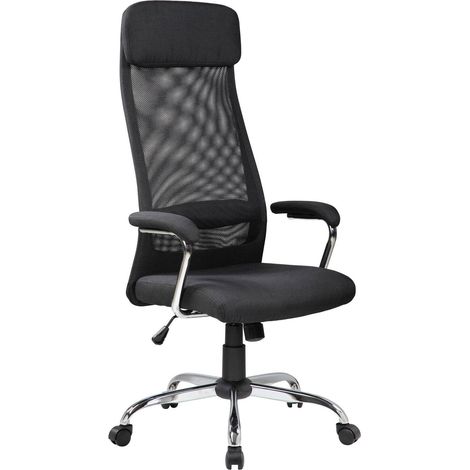 Sedia con ruote Umeno, Poltrona presidenziale con braccioli, Sedia ergonomica da ufficio, 65x65h126/136 cm, Nero