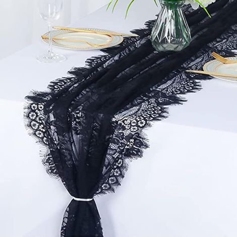 Chemin de table en dentelle de style européen de style européen, léger, style européen vintage (largeur 750 cm, noir) (1/5)