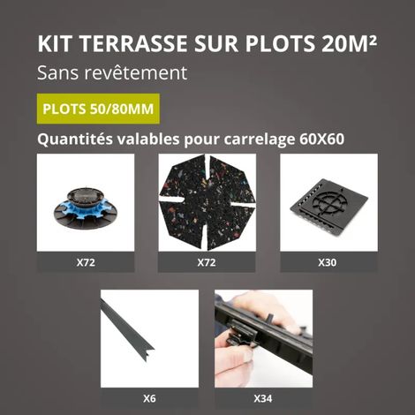 JOUPLAST – Kit para terraza 20 m² – Soportes regulables 50/80 mm