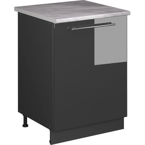 Mobiletto base cucina Fame-Line, Antracite lucido/Antracite, 60 cm 1 anta con piano di lavoro, Vicco (1/5)