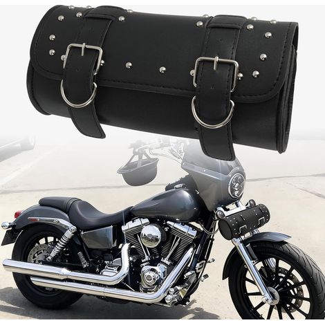 Sacoche Guidon Moto, Sac de Fourche en Cuir PU Universel pour Guidon Sissybar, Pochette de Rangement Avant (1/5)