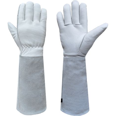Gants de jardin – protègent contre les épines de cactus et de rosiers  unisexes, adaptés au jardinage, à la manipulation de meubles et d'outils de jardin (blancs, taille L).