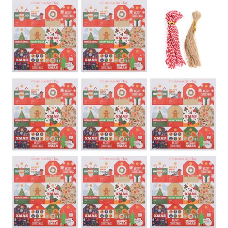 96 Étiquettes de Noël avec Corde de Chanvre Rouge, Série Rouge pour Décorations DIY de Fête, Étiquettes Cadeaux (1/5)