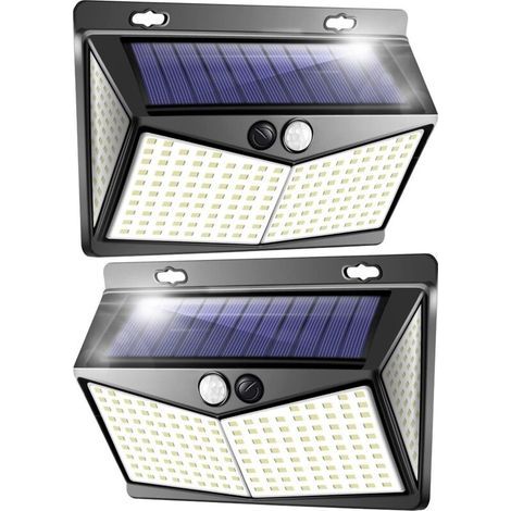 Lampe Solaire Exterieur, Projecteur LED Exterieur Detecteur de Mouvement 208 Led Ip65, Lumiere Spot LED Solaire Exterieur, Eclairage Exterieur avec Detecteur,Applique Murale pour Jardin Piscine-2 Pack (1/5)