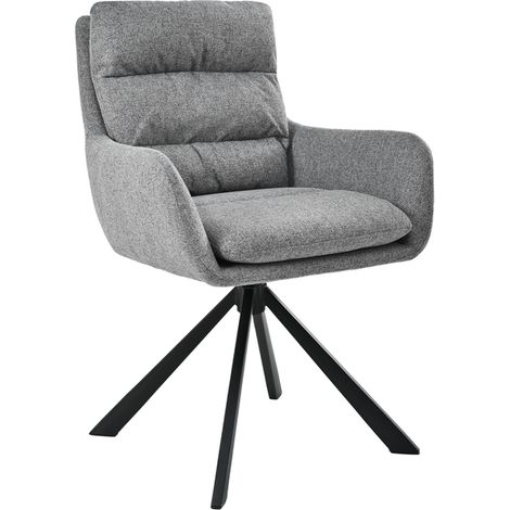 Bon Furni Tela texturizada Silla de comedor Gris Paloma, Set de 1, giratoria 360°, con respaldo segmentado, reposabrazos y patas de metal robustas