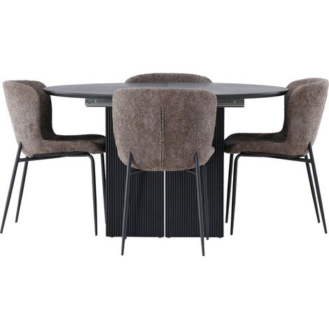 Matilda ensemble pour salle à manger table à manger avec rallonge noir 4 chaises bouclé brun. (1/3)