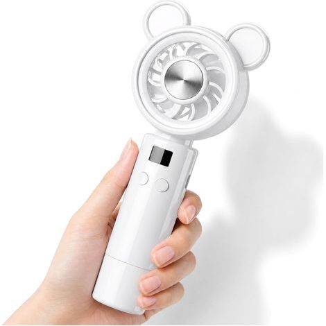 Ventilateur portable, à piles, rechargeable, petit ventilateur avec affichage LED, mini ventilateur pour les voyages, le bureau, la maison, l'extérieur, les cadeaux (blanc) (1/5)