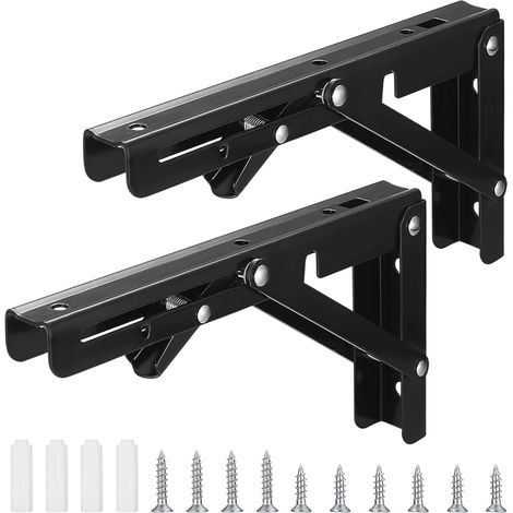 Robuster Klappwinkel, 4-teilig, Edelstahl, Wand- oder Terrassenmontage, Eckwinkel, 90° klappbar, Regalträger für Küche, Büro, Tisch, Wand – Schwarz