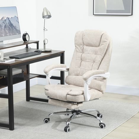 Fauteuil de bureau massant en tissu respirant effet cuir, avec télécommande et hauteur réglable. Couleur crème.