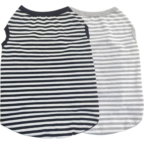 Lot de 2 débardeurs rayés en coton pour chiens vêtements d'été respirants et élastiques pour chiots et petits chiens (1/5)