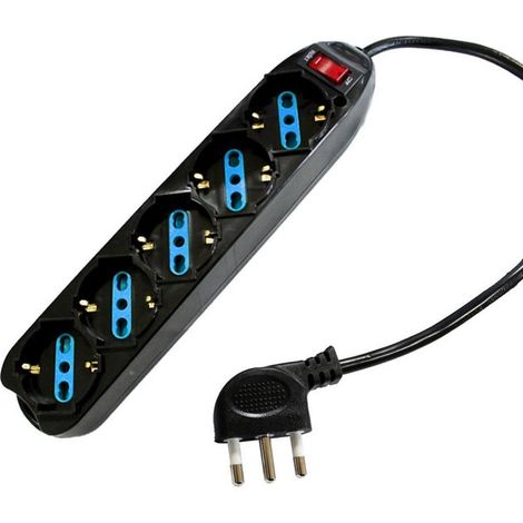 Multipresa Ciabatta Elettrica Con 5 Posti Prese Schuko 10/16A Colore Nero Interruttore Spina 10A Laterale Cavo 1,5M Nero