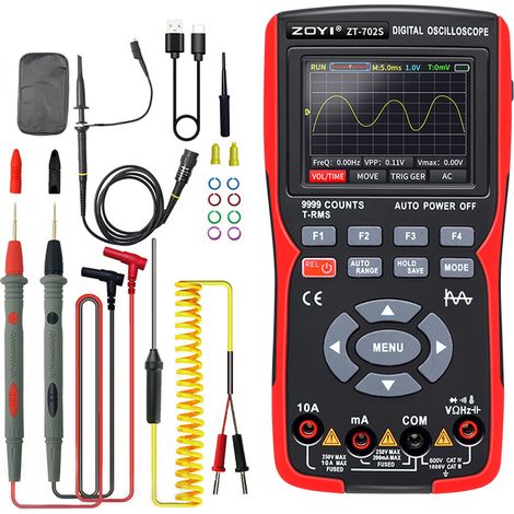 Multimètre Oscilloscope numérique 2 en 1, taux d'échantillonnage 48MSa/s, bande passante 10Mhz, 9999 points, True RMS, écran couleur IPS 2.8 pouces (1/5)