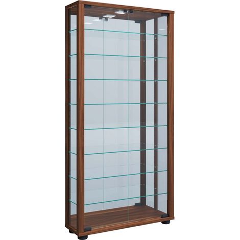 VitrosaMaxi Vitrinenschrank wandhängend mit Spiegel 2 Glastüren Inkl. LED-Leuchten Nussbaum dekor.