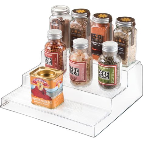 InterDesign Organizer cucina, Piccolo scaffale cucina a 3 ripiani in plastica, Pratico porta spezie adatto anche per cibi conservati e barattoli, trasparente (1/5)