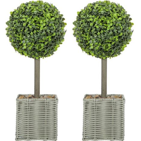 Lot de 2 plantes artificielles - - pot en plastique tressé et galets - hauteur de 50 cm - vert (1/5)