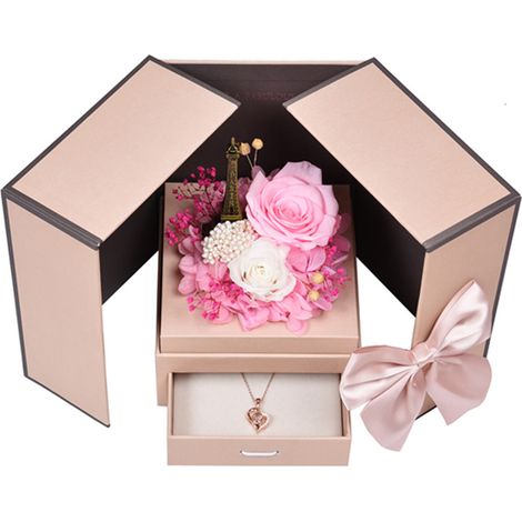 Coffret à bijoux Fleur éternelle, collier, bracelet, bijoux roses, cadeau d'anniversaire, Noël (1/5)