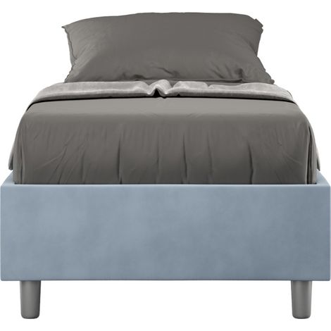 Cadre de lit 39cm en microfibre Avika - Minimalisme et Modernité Sans sommier-Bleu clair-90x190 (1/5)