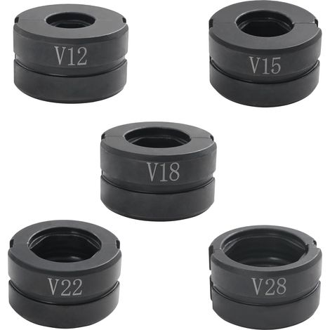 Lot de 5 pinces à sertir profilées en V pour tubes en cuivre de 12 mm, 15 mm, 18 mm, 22 mm, 28 mm, outil de sertissage pour tuyaux en cuivre et en acier inoxydable, noir (1/5)