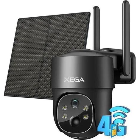 Xega 3G/4G LTE 2K Caméra Surveillance Solaire Extérieure sans Fil 5W Panneau Solaire 9000mAh Batterie Carte SIM (1/5)