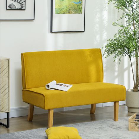 Canapé 2 places 110x62x85 cm en polyester jaune HAVRYA (1/3)