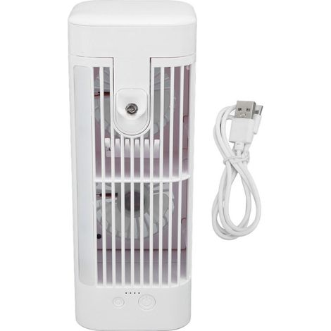 Ventilateur de bureau rafraîchissant avec brumisateur, lumière nocturne et batterie portable - Idéal pour maison, bureau, dortoir (Dimensions compactes) (1/5)