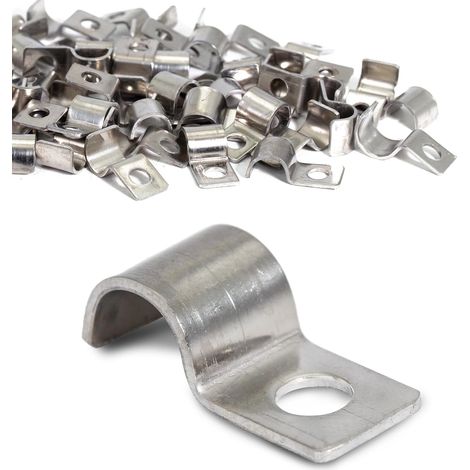 50 Pièces Collier de Serrage Inox 6mm Fixation en U Monotrou Acier Inoxydable Collier de Fixation Support de Câble Convient pour l'installation de Câbles Tuyaux Conduits (1/5)