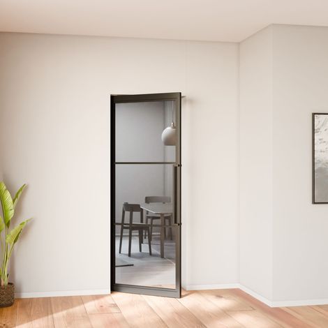 Schulte Pivot-Schwingtür Loft 830 x 2115 mm, Stahlrahmen schwarz, 3 Felder, 4 mm Sicherheitsglas klar