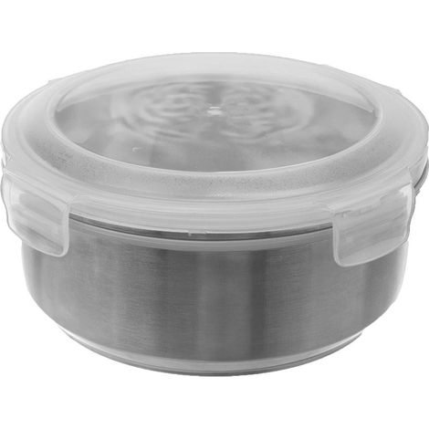 Recipiente redondo de acero inoxidable para alimentos con tapa y cierre hermético, 750 ml. (1/3)