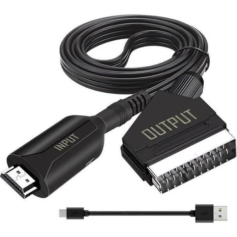 Convertisseur HDMI Vers Péritel - Résolution 480i/576i - Alimentation USB - Compatible Moniteur Ordinateur Projecteur TV - 1 Pièce (1/4)