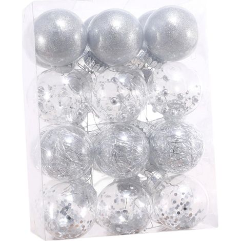 24 Kunststoff-Weihnachtskugeln, 6 cm, Christbaumschmuck, glitzernde Weihnachtskugeln, Weihnachtsdekoration (silber)