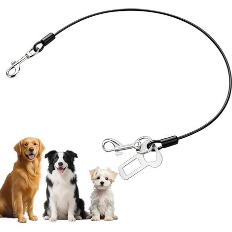 Ceinture Chien Voiture, 60CM Ceinture Sécurité pour Chien Harnais de Voiture avec Crochet Pivotant 360°, Câble en Acier pour Chiens de Petite et Moyenne (1/5)