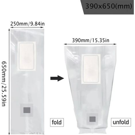 (390 x 650 x 0,06 mm, 20 pièces) Sacs de culture filtrants en polypropylène (PP) pour mycélium de champignons, épaisseur 0,06 mm, respirants et résistants aux hautes températures, pour jardinière. (1/4)