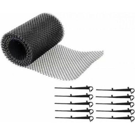 Grilles de Protection de Gouttière durable en PP,Protège Toiture et Protection contre Feuille+PLUS 10 Crochets de fixation+16cm de largeur+6m de longeur,Protective grids for gutters Noir (1/5)