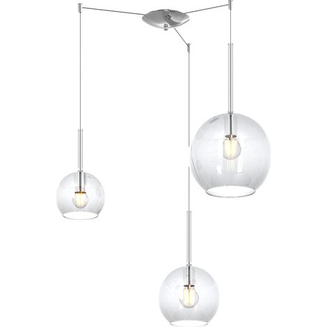 Lampadario Contemporaneo Future Metallo Cromo Vetro Trasparente 3 Luci E27