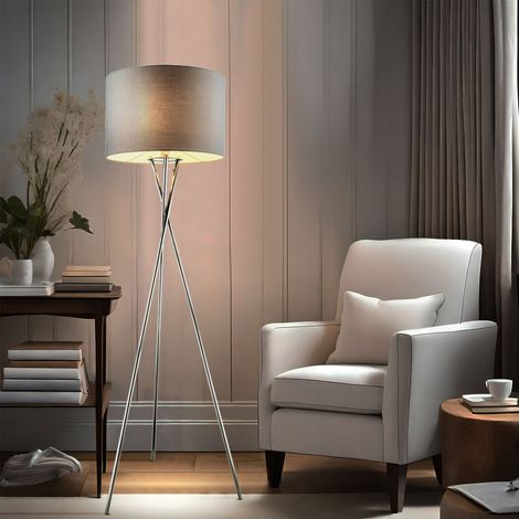 LED Stehlampe Stativ Wohnzimmerleuchte Textil Standlampe grau Stehleuchte Schlafzimmer, Metall chrom, 9W 810lm warmweiß, DxH 54x160 cm