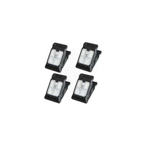Lot de 4 lampes solaires à pince (11,2 cm) avec détecteur de mouvement et étanches, idéales pour clôtures, arbres, terrasses et allées.