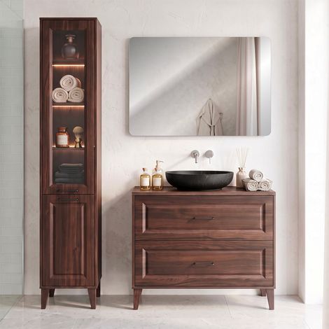 Ensemble meuble simple vasque 100cm et colonne Moka Bois foncé (1/5)