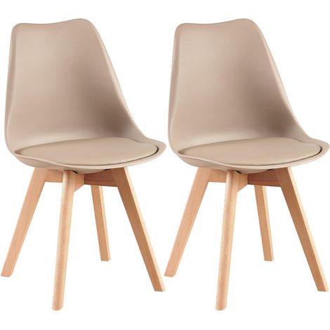 Lot de 2 chaises de salle à manger scandinaves, assise rembourrée, pieds en bois clair (1/5)