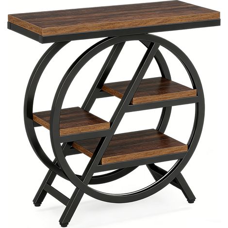 Beistelltisch schmal Holz mit Ablagefächern – industrieller Sofa-Beistelltisch kleiner Wohnzimmertisch