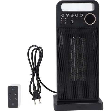Chauffage d'appoint oscillant en céramique PTC à chauffage rapide, 3 vitesses, portable, avec télécommande, pour chambre, bureau et usage intérieur. Prise UE. (1/3)