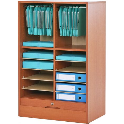 Classeur à Rideau Largeur 70 cm Hauteur 140 cm 16 Niches 2 Kits DS - Coloris: Merisier