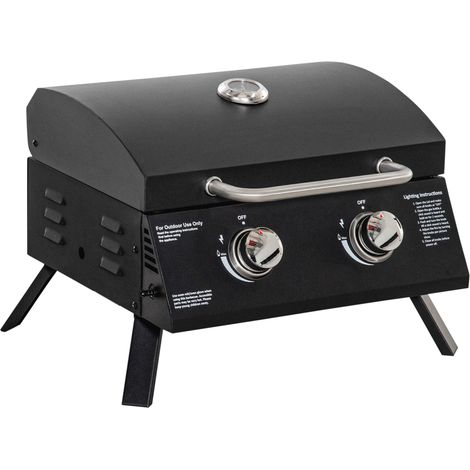 Barbecue gaz de table transportable pieds pliables - 2 brûleurs 5 kW - Grille de cuisson camping (1/5)