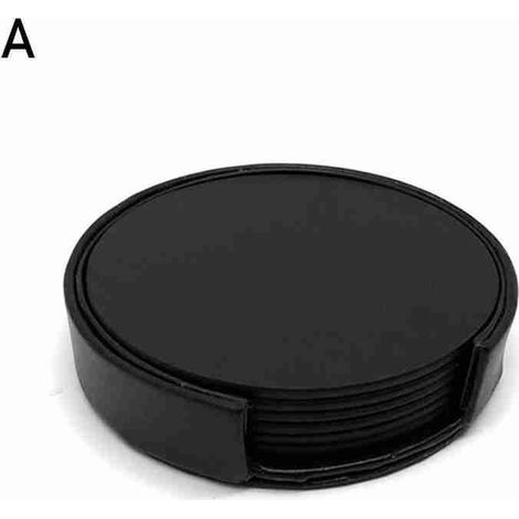 Lot de 6 dessous de verre en PU noir réversible avec support de rangement (1/3)