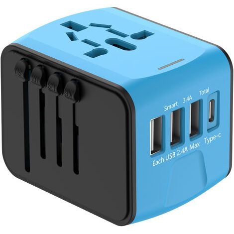 Adaptateur Voyage Universel International avec 3 USB et 1 Type C, 1500W, Prise France vers USA Canada UK EU Australie Chine Japon (1/5)