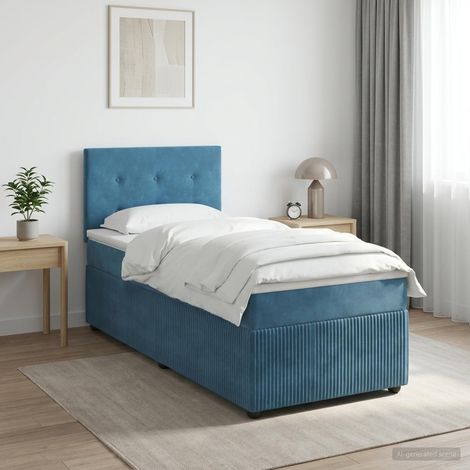 vidaXL Cama box spring con colchón Azul Oscuro 100 x 200 cm Terciopelo (1/5)