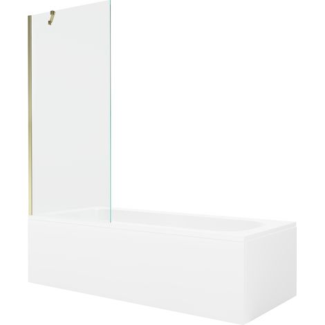 Mexen Vega Rechteckige Badewanne 180 x 80 cm mit Verkleidung und 1-flügeliger Duschwand 80 cm, transparent, gold (1/5)