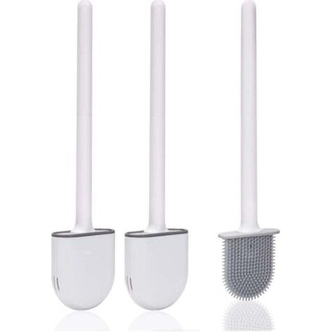 Brosse Toilette Silicone,(2 pièces) Brosse Toilettes WC,Brosse WC Silicone et SupportsAvec des Poils Doux et Une Poignée Antidérapante Brosse Toilette Silicone Nettoyage Rapides Brosse WC Suspendu