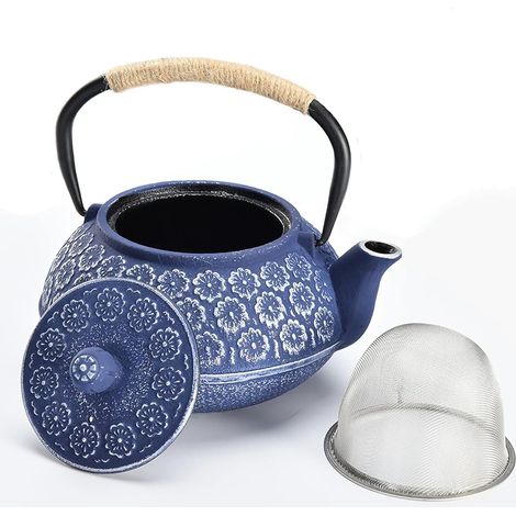 1 Théière en fonte, 1000ml, infuseur acier inoxydable, design fleur de cerisier, pour thé en vrac (1/4)